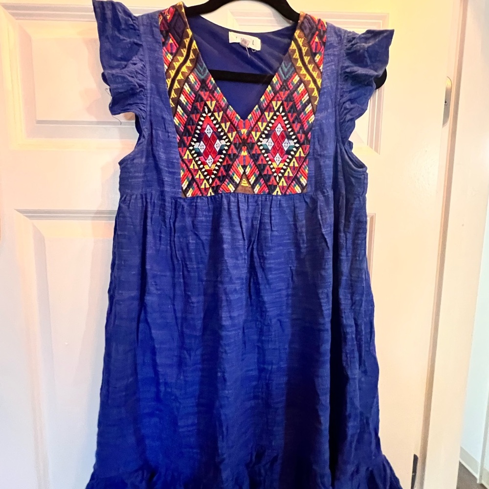 THML Royal Blue Dress with Multicolor Embroidery